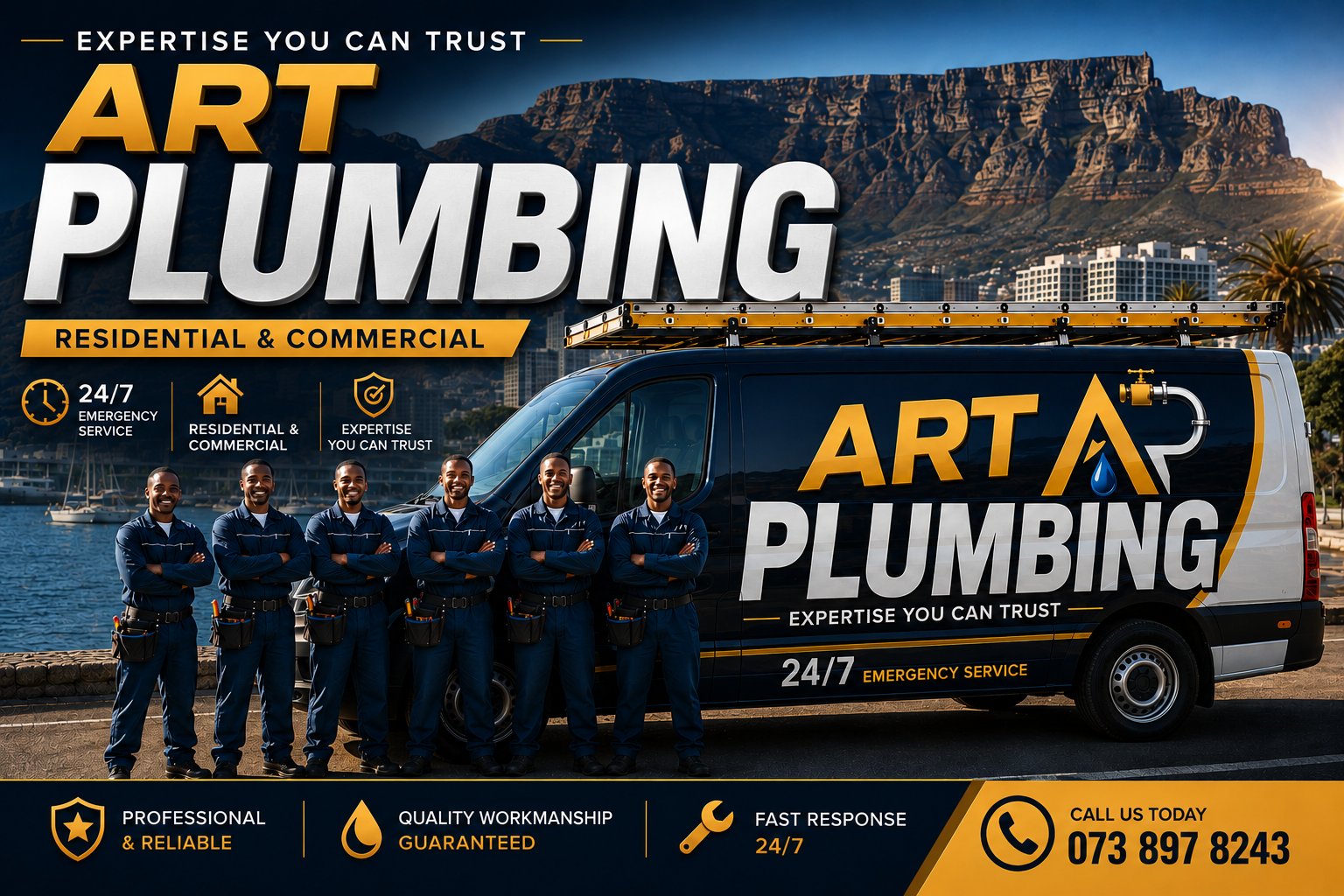 Art Plumbing team of professional plumbers with service truck